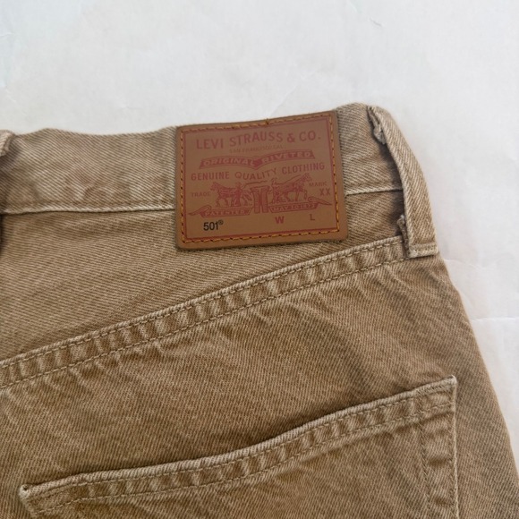 Levis Premium Fresh Produce Lemon Tag 501 Tan Brown Denim Jeans 25x30 Button Fly - Picture 5 of 9